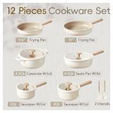 CAROTE 12 Pcs Pots and Pans Set, Nonstick Ceramic Cookware Sets, Health Non Stick Induction Cookware Kitchen Granite Cooking Set w/Frying Pans & Saucepan, PFOS, PFOA Free - Retail: $104.64