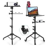 Tossbiss Projector Stand with Wheels, Laptop Tripod Stand with Phone Holder, Rolling Laptop Tripod with Mouse Tray, Adjustable & Portable Tripod for Sheet Music, DJ