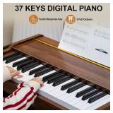 (Speakers Distorted)UISCOM Kids Piano - 37 Keys Toddler Digital Piano Music Educational Instrument Toy - Wooden Piano Keyboard for Kids with Music Stand - 3 + Year Old Girls Boys Gift,Walnut - Retail:
