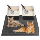 Tioncy 2 Set Stainless Steel Litter Box and Cat Litter Scooper with Cat Litter Mat Metal Litter Box with High Sides Litter Trapping Mat Non Slip Soft on Kitty Paws Easy to Clean 17.7" x 13.8" x 5.9"