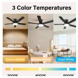 EASYMER Ceiling Fans with Lights, 52in Flush Mount Ceiling Fans with Lights and Remote, 6 Speeds DC Reversible Motor, Timing, 3 Color Temperature Black Ceiling Fan for Bedroom Indoor Outdoor Use