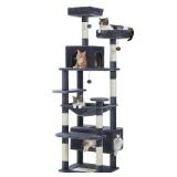PAWZ Road Large Cat Tree, 72 Inches Cat Tower for Large Cats, Cat Condo with Sisal-Covered Scratching Posts and Pads, 2 Padded Perch, Dual Condo and Basket for Indoor Cats-Dark Gray