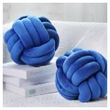 Namalu 2 Pieces Plush Knot Ball Pillows Decorative Round Throw Knotted Pillows Aesthetic Stuffed Pillows for Stress Relieving Bed Sofa Bedroom Decoration (Deep Blue,7.87 Inches)
