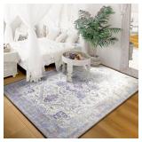 YJ.GWL Vintage Area Rug 4x6, Washable Floral Print Bedroom Living Room Rug, Soft Low Pile Accent Rugs for Dining Room Office Entryway, Non-Slip Non-Shedding Indoor Home Decor Floor Carpet, Cream