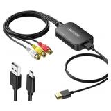 RCA to HDMI Converter,Viagkiki AV to HDMI Adapter,RCA to HDMI Composite Audio Video Converter for PS1, PS2, PS3, STB, Xbox, VHS, VCR,Black-Ray DVD Players(HDMI Cable Included)