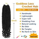 Goddess Locs Crochet Hair 6 Packs 16 Inch Straight Faux Locs Crochet Hair for Black Women, Crochet Pre-Looped Curly Hair Soft Faux Locs Synthetic Braiding Hair Extensions (16 Inch, 6 Packs, 1B#)