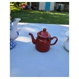 Vintage Japanese teapot | Small Enamel teapot | gravy boat & ceramic caddy