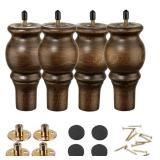 Wood Furniture Legs 8 inch sofa legs set of 4 Round brown couch feet Sofa Replacement Parts for cabinet dresser bed sideboard coffee table