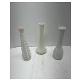 3 White Milk Glass Slender Vases