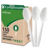 BIOCEAN 100% Compostable No Plastic Knives Plastic Forks Plastic Spoons Plastic Utensils, The Heavyweight Heavy Duty Flatware is Eco Friendly Products for Lounge Party Wedding BBQ Picnic Camping.