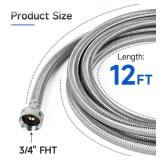 JUWO 12 FT Washing Machine Hoses, 3/4" FHT Stainless Steel Washer Hoses, For Long-Distance Water Supply in Large Residences