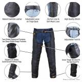 Black Motorcycle Leather Chaps for Men Women Riding with Zip Out Liner, Cowboy Biker Chap Pants with Four Deep Pockets, 2XL