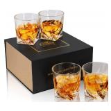 KANARS Whiskey Glasses Set of 4, 10 Oz Crystal Old Fashioned Cocktail Glass in Gift Box, Twisted Lowball Bourbon Tumbler for Scotch Whisky Cognac, Rock Barware for Men Gift