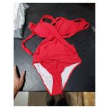 RXRXCOCO Women Front Cross One Piece Swimsuit Tummy Control Cross Back Monokini Bathing Suit for Women Red Medium