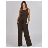 ANRABESS Womens Jumpsuits 2024 Casual Summer Dressy Romper Sleeveless Wide Leg Long Pants Outfits Fashion Travel Clothes Brown Small