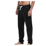 AMY COULEE Mens Cotton Athletic Pants Open Bottom Running Sweatpants Straight Leg Casual Joggers with Pockets (Black, M)