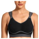 VANTONIA Sports Bras for Women High Impact Support Wireless Plus Size Workout Bra Black/Grey-1 44C