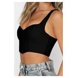 Women Y2k Corset Brami Crop Top Sexy V Neck Plunging Tight Plain Cropped Tank Tops Rave Euphoria Outfit Trendy Going Out Tops Casual Summer Black M