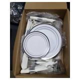 Goodluck 350 Piece Silver Plastic Dinnerware Set for 50 Guests, Fancy Disposable Plates for Party, Include: 50 Dinner Plates, 50 Dessert Plates, 50 Pre Rolled Napkins with Silver Silverware, 50 Cups