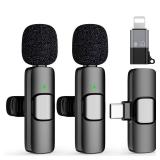 2 Pack Type C Mini Wireless Lavalier Microphone for iPhone 15, iOS and Android Devices - Noise Reduction Lapel Mic for Recording, Clip on Mic, Omni Lav Mic for Video Recording, Tiktok, Youtube, Vlog