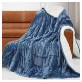 Alomidds Sherpa Fleece Weighted Blanket for Adults(15lbs Twin Size 15lbs),weighted blankets with Fluffy Sherpa&Cozy Soft Flannel Fleece,Heavy Blanket Great for Sofa Bed Calming,48x72 inches,Slate Blue