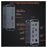 USB C Docking Station Triple Monitor,15 in 1 USB C Dock Laptop Docking Station with Dual HDMI DP 4K@60Hz, 8 USB Ports Max 10Gbps,65W AC Power Adapter,TF/SD Card,Type C hub for MacBook Pro/Air Windows