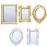 5 Pieces Miniature Dollhouse Mirror European Frame Mirror Dollhouse Victorian Baroque Wall Mirror Miniature Bedroom Mini Furniture Accessory for 1/12 Dollhouse Decor, Gold and Silver (Elegant Style)