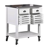 Robbin White Wood Kitchen Cart: Stainless Steel Top, Storage on Wheels - Linon - Retail: $299.99