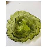 Vintage Green Glass Vine Leaf Fruit Bowl