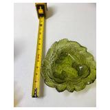 Vintage Green Glass Vine Leaf Fruit Bowl