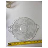 glass plate with small handles and roses