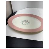 Vintage Mid-Century Homer Laughlin Serving Plate, Pink/Eggshell with Teal Floral