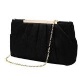 WEIMZC Evening Clutch Purse Bag, Fashion Bridal Bag in Pleated Satin with Chain Strap for Wedding Prom Formal Party(Stain Black)