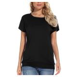 YSYOKOW Womens Summer Casual T Shirts Short Sleeve Tunic Loose Tops with Pockets(Black, Large)