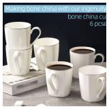 GRACIRI Fine Bone China Coffee Mugs for Women Men, 45% Bone Content 10oz White Luxury Lightweight Porcelain Tea Mugs for Espresso Latte Mocha, Upscale Cocoa Cups Set of 6 Easy to Clean (Gold Line)