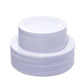 KIRE 120PCS White Plastic Plates - Heavy Duty White Disposable Plates for Party/Wedding - Include 60Pieces 10.25inch White Dinner Plates - 60Pieces 7.5inch White Dessert/Salad Plates