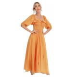 R.Vivimos Women Summer Half Sleeve Cotton Ruffled Vintage Elegant Backless A Line Flowy Long Dresses (Large, Cantaloupe-1)