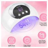 Wisdompark UV LED Nail Lamp, 54W UV Light for Gel Nails with Automatic Sensor/3 Timer Setting Professional Nail Dryer Gel Polish Curing Lamp Nail Art Tools (White) (54, Watts)