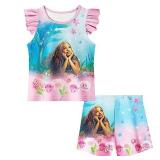 QUANWPS Princess Shirt Shorts Set Little Girls Toddler Cartoon Movie Home Casual Wear for Kids 2-8 Years, F-pink