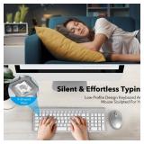 WisFox Wireless Keyboard and Mouse Combo, Ultra Slim Compact Keyboard with Silent Keys, Power Switch, Lag-Free Cordless USB Set with Number Pad for Computer, Laptop, Windows (White)