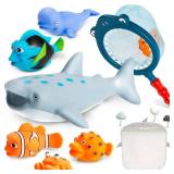 No Hole Mold Free Bath Toys for Toddlers 1-3, Water Toys for 6-12 Months Infants with Storage Bag, Baby Shark Toys for Pool, Bathtub, Beach, Shower, Tub, Kids Boys Girls Gifts