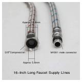 BWE 16-Inch Long Bathroom Kitchen Faucet Connector Braided Stainless Steel Supply Hose 3/8-Inch Female Compression Thread x M10 Male Connector, x 2 Pcs (1 Pair