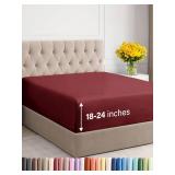 Extra Deep Queen Fitted Sheet - Hotel Luxury Single Fitted Sheet Only - Easily Fits 18 inch to 24 inch Mattress - Soft, Wrinkle Free, Breathable & Comfy Extra Deep Pockets Burgundy Fitted Sheet