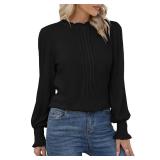 Blooming Jelly Womens Dressy Casual Tops Long Sleeve Shirts Mock Neck Business Work Blouse Fall Clothes 2023(X-L, Black)