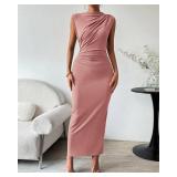 BTFBM Cocktail Dresses for Women Evening Party Sleeveless Ruched Bodycon Valentine