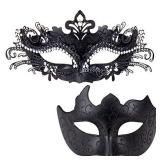 MYSEUNI Black Masquerade Masks for Couples - Shiny Rhinestone Metal Filigree Venetian Mask & Mens Venetian Mask for Halloween Party Mardi Gras Masquerade Ball Themed Prom