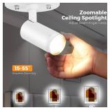 VANoopee 3-Color Zoomable LED Ceiling Spot Light Flush Mount Adjustable Spotlight Directional Spot Lights Indoor Dimmable Bright Accent Monopoint Fixture for Living Room - CRI90 15-55° 10W 800lm Whit