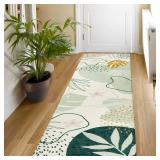 Lahome Green Runner Rugs for Hallway 2x8 Non-Slip Washable Kitchen Rugs Lightweight Low-Pile Throw Laundry Runner Rug, Boho Botanical Print Soft Indoor Carpet Runner for Entryway Bedroom Bathroom