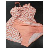 Aleumdr Two Piece Solid Ruched Tankini Swimsuits for Women Modest Bathing Suits Loose Fit Swimwear Orange White Stripe Large