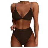 SUUKSESS Women High Waisted High Cut Bikini Sets Sexy Triangle Two Piece Swimsuits Push Up Bathing Suits (Deep Brown, M)